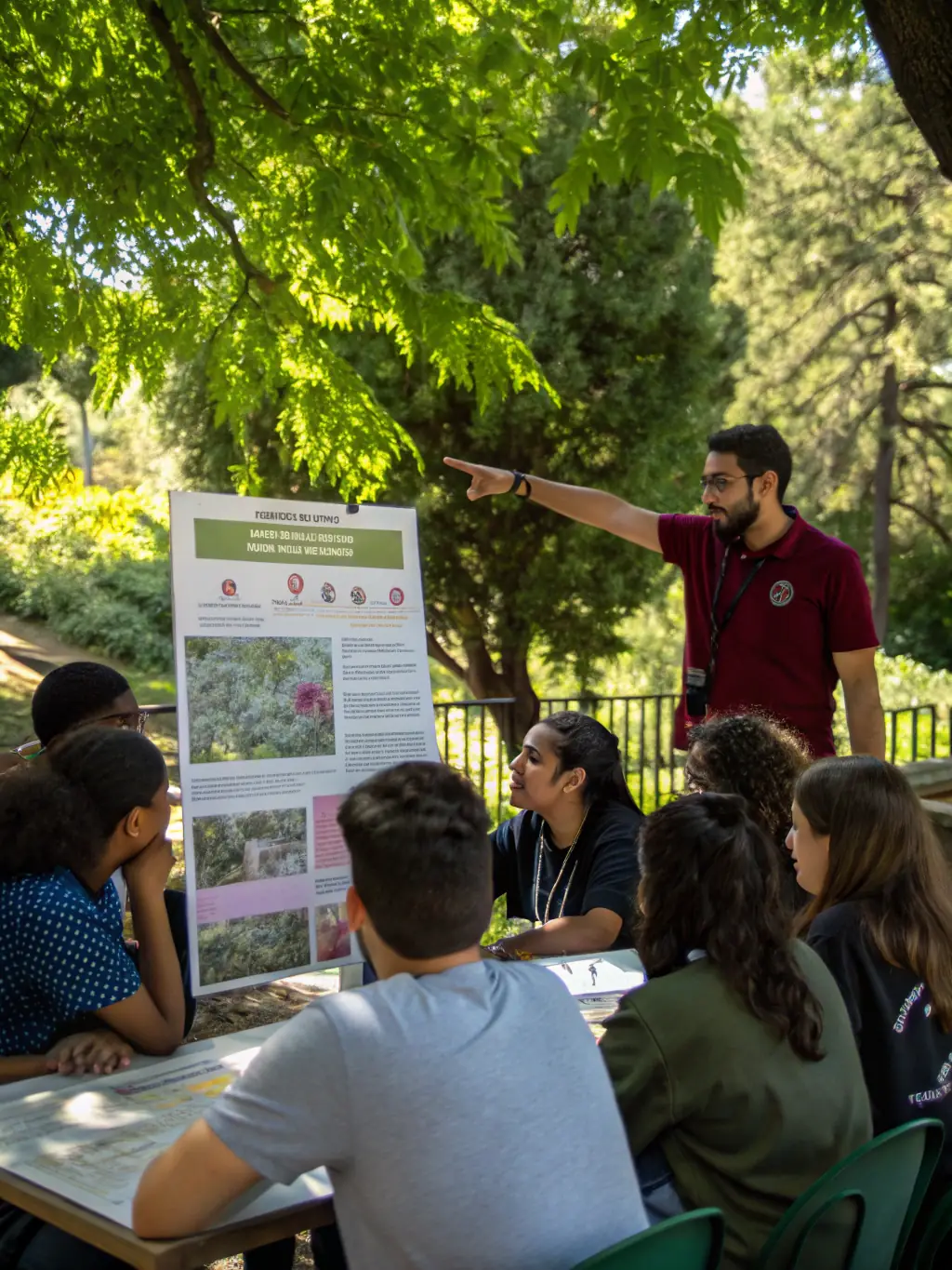 A photograph featuring ASSOCIATION DE LA SOCIETE DE CHASSE DE CRESSAC members leading an educational workshop for local children about wildlife conservation and responsible hunting.