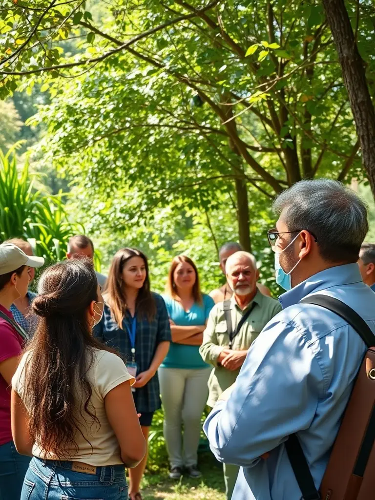A picture of association members conducting a workshop on wildlife conservation for local community members, including children.